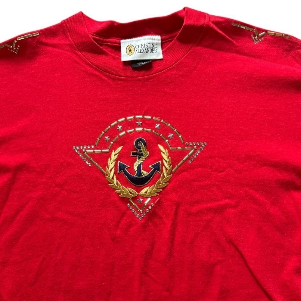 Christine Alexander Red Nautical Embellished Top